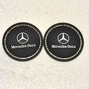 BLING RHINESTONE COASTERS 2PC. SILICONE CAR CUP INSERTS (FITS: MERCEDES-BENZ)